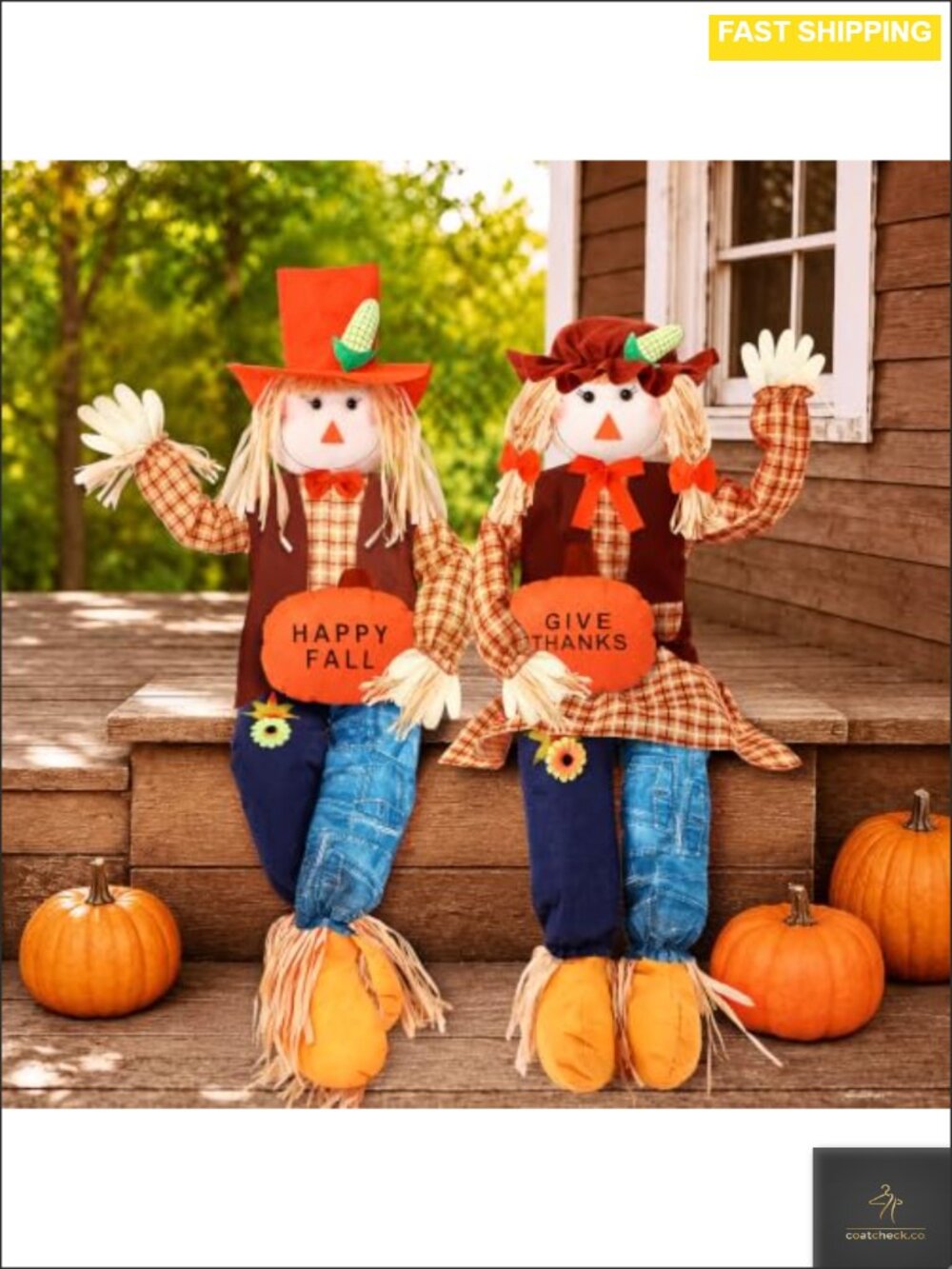 2 Pack 59" Sitting Harvest Scarecrow Pumpkin Couple Bendable Arms